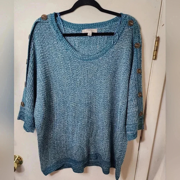 Misia Curvy Blue Ivory Sweater Plus Size 3X 1/2 Sleeve - Picture 1 of 8